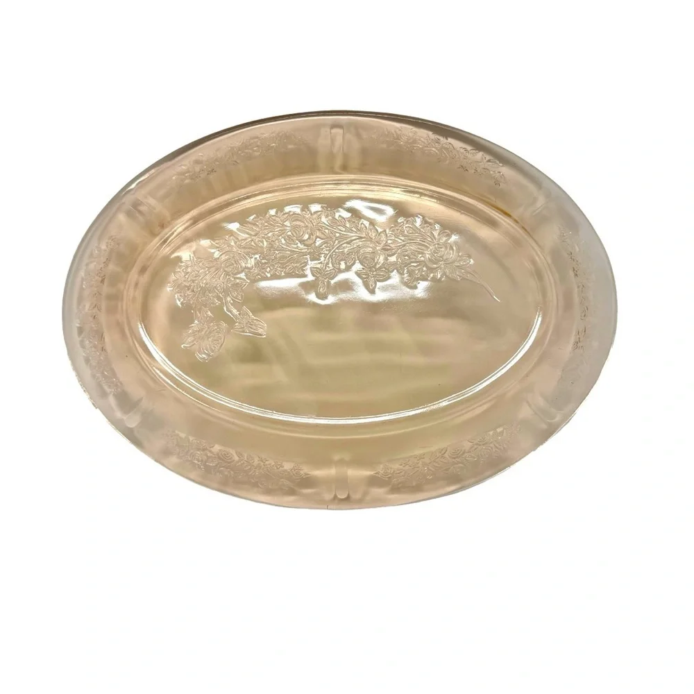 Sharon Cabbage | Pink Rose Colored Glass Serving Platter | 12”x9”